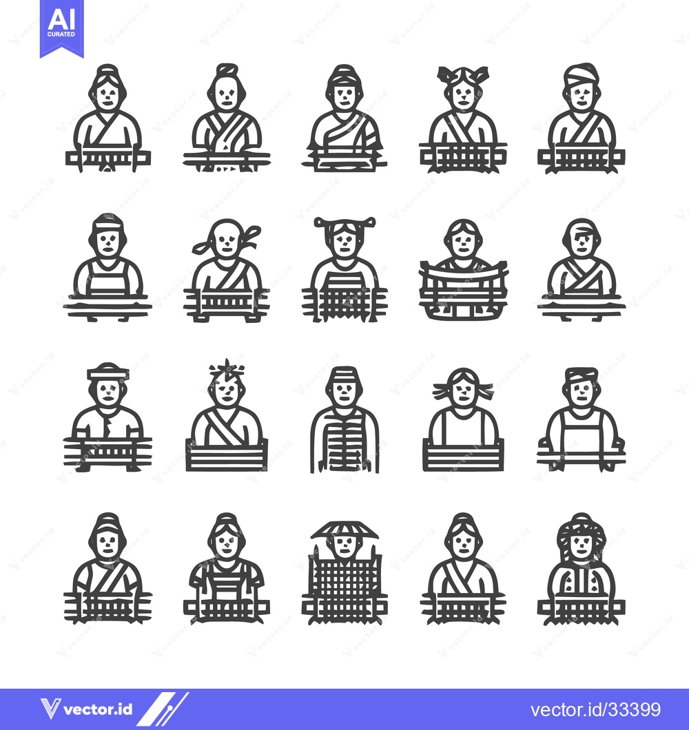 Premium Vector of Collection of Asian People Icons in Minimalist Style.