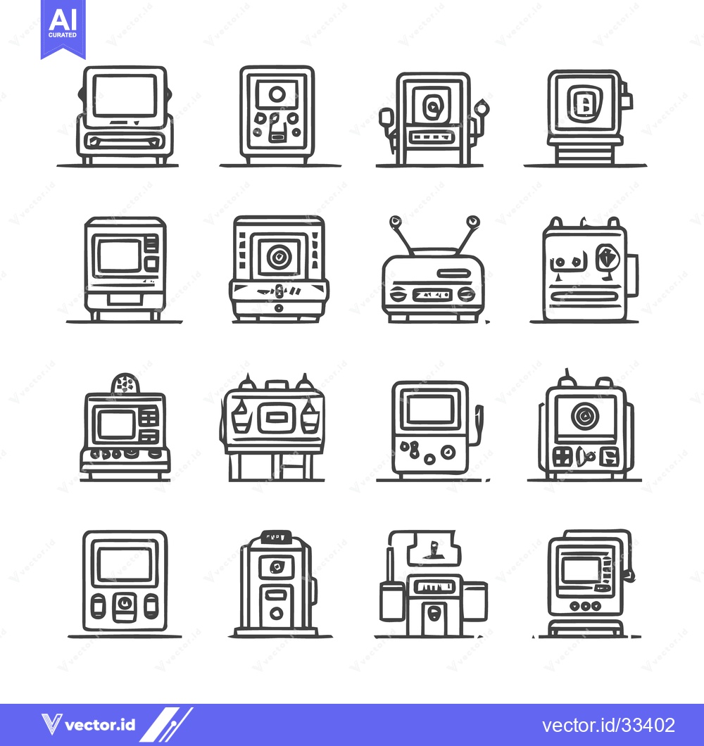 Premium Vector of Collection of retro-style electronic devices in line art.