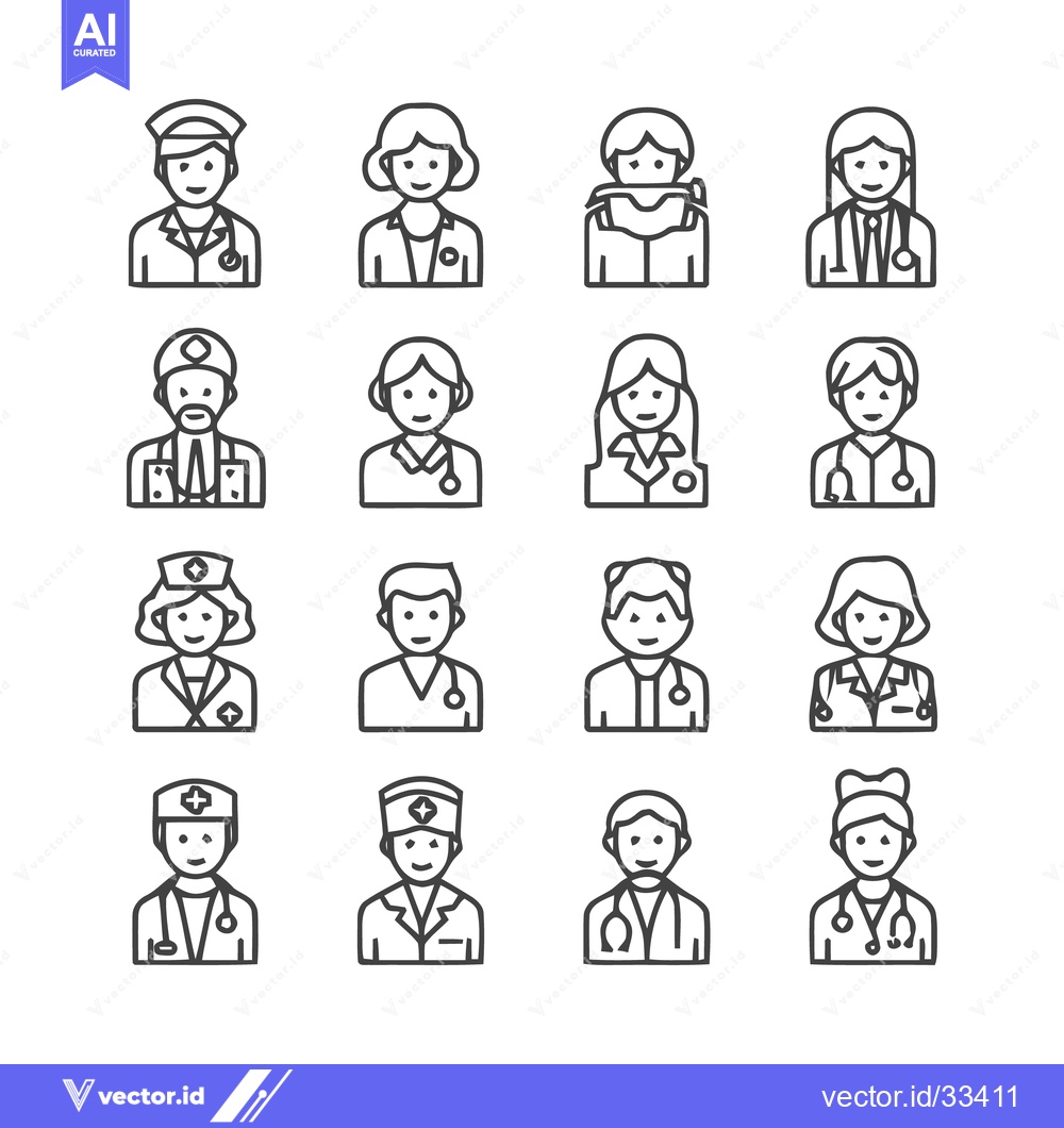 Premium Vector of Medical Professionals - Diverse Line Art Portraits of Healthcare Worke