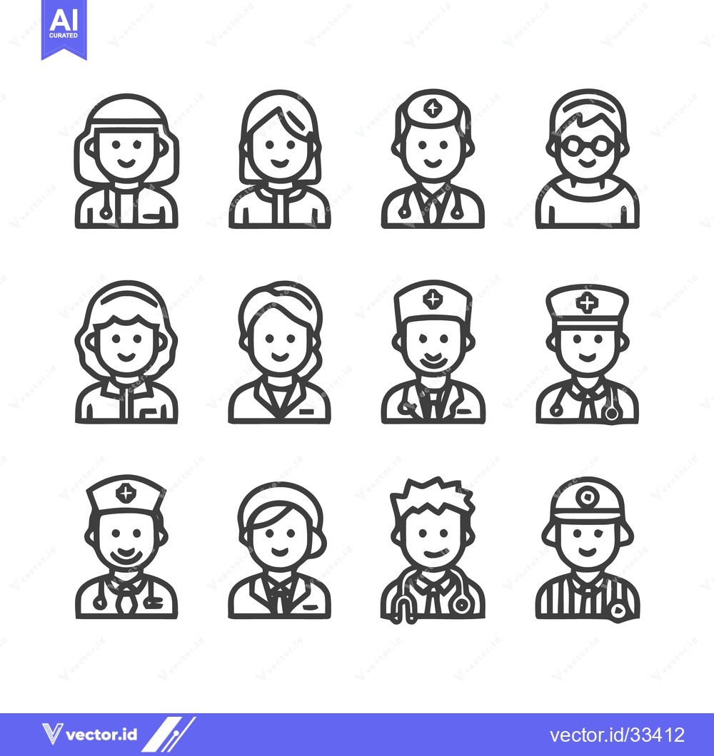 Premium Vector dari Medical Professionals - Diverse Line Art Icons for Healthcare.
