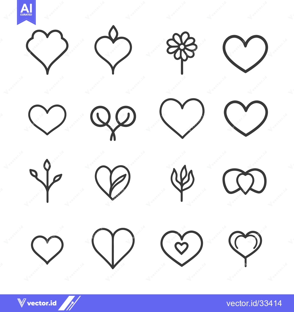 Premium Vector of Collection of Heart and Floral Line Icons