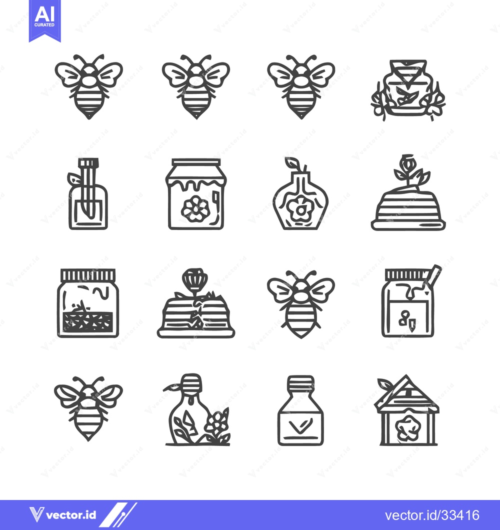 Premium Vector dari Bee-themed vector icons for honey and related products.