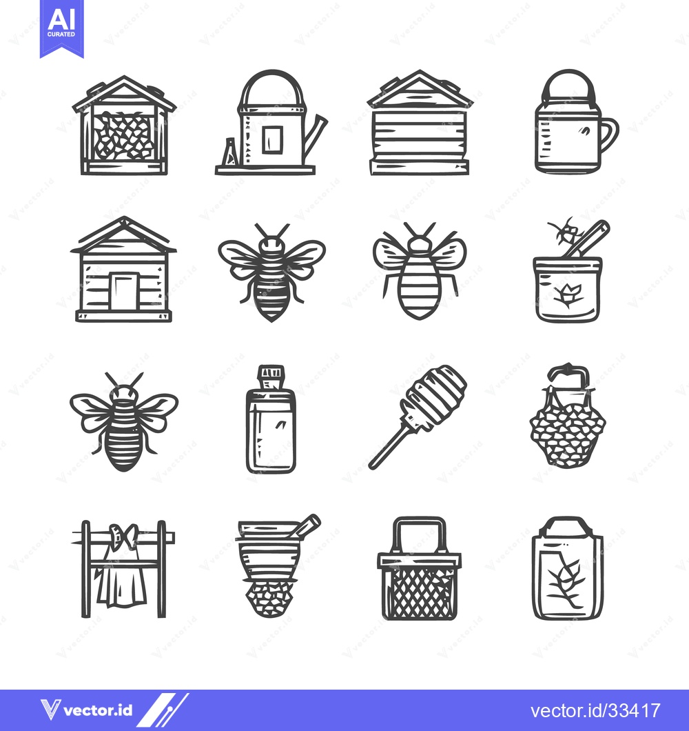 Premium Vector of Beekeeping Equipment and Beehive Icons - A Detailed Collection.