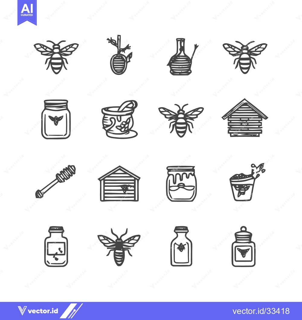 Premium Vector dari Bee-themed vector illustrations - Honey, bees, and related objects.