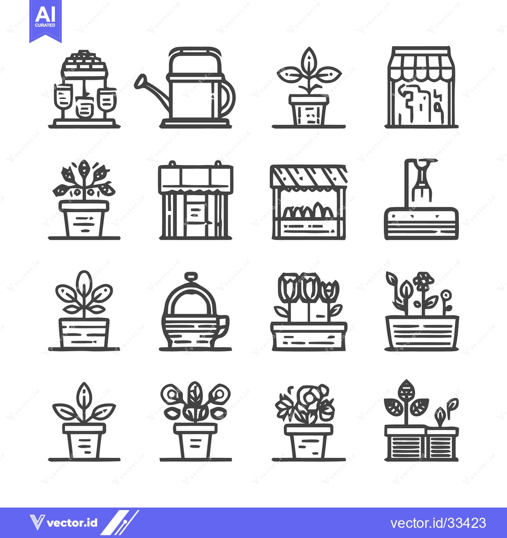 Premium Vector of Collection of Garden and Plant Icons in Minimalist Style.