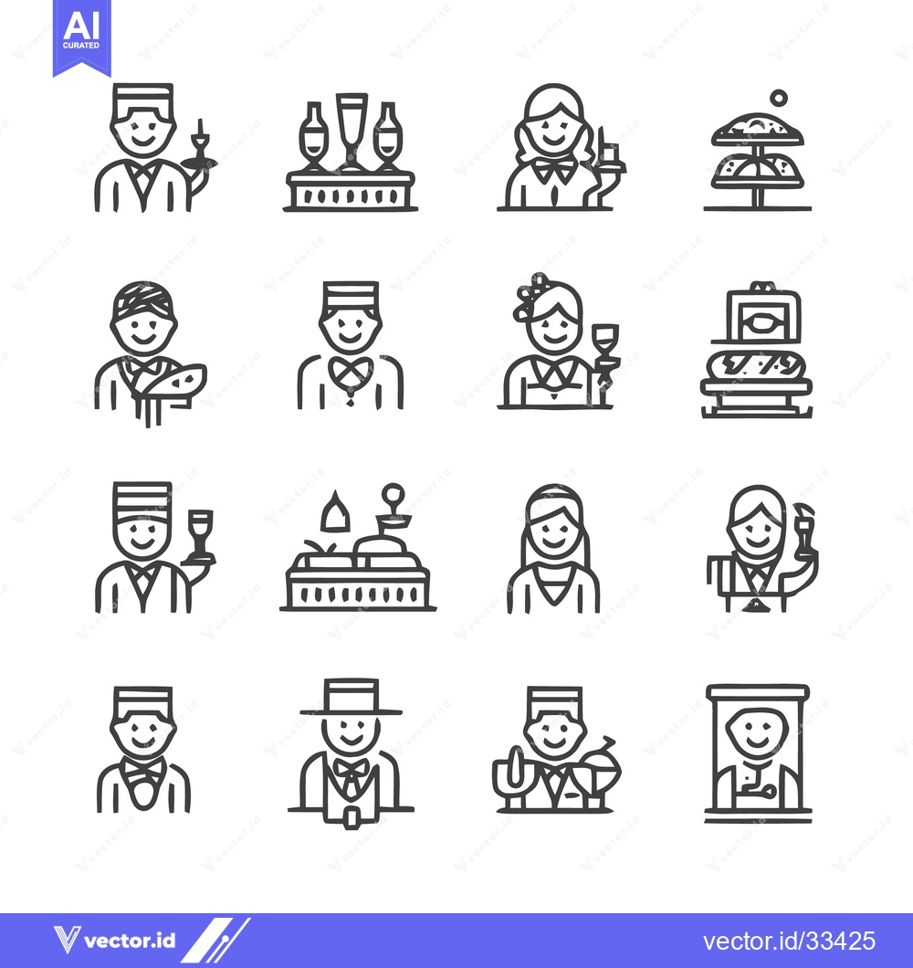 Premium Vector dari Waiter and Waitress Icons - Service and Hospitality.