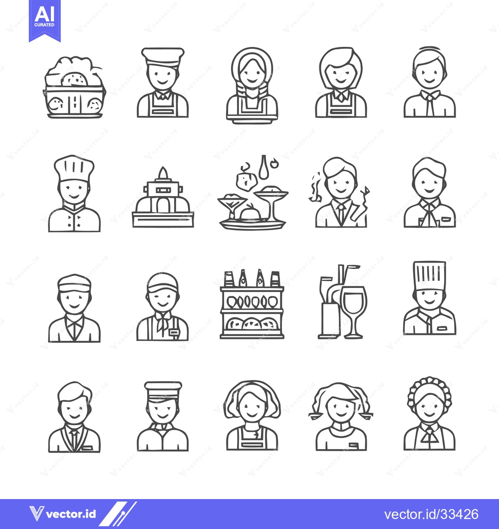 Premium Vector of Restaurant and Hospitality Staff Icon Set for Various Purposes.