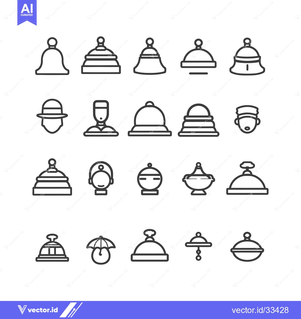 Premium Vector of Collection of Hotel Bell Service Icons in Black Line Art Style