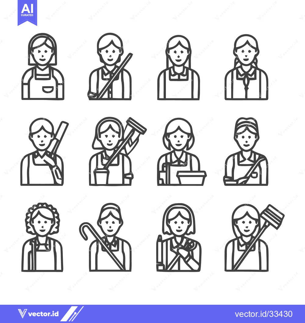 Premium Vector dari Cleaning Lady Icons - A Collection of Housekeeping Illustrations.