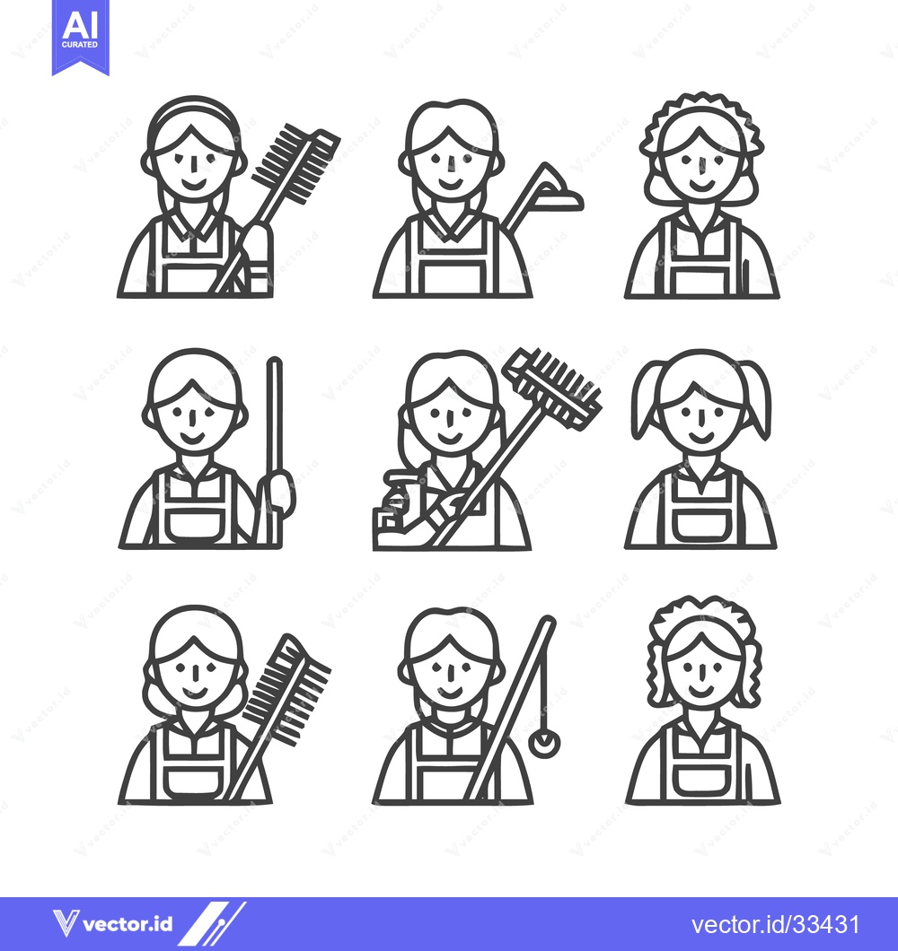 Premium Vector of Cleaning Lady Icons - A Collection of Housekeeping Illustrations.