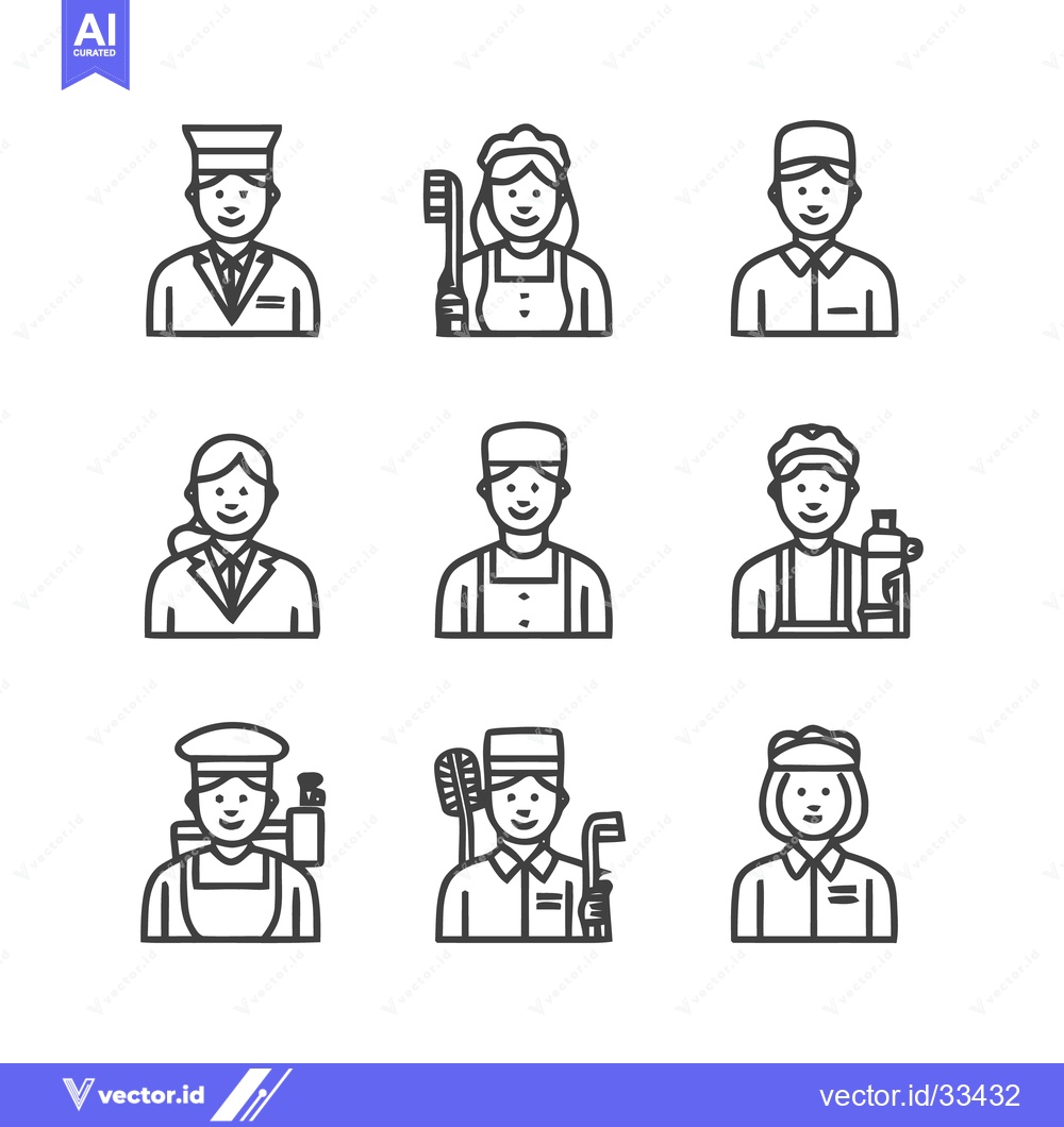 Premium Vector of Diverse Line Art Illustrations of Various Service Professionals.