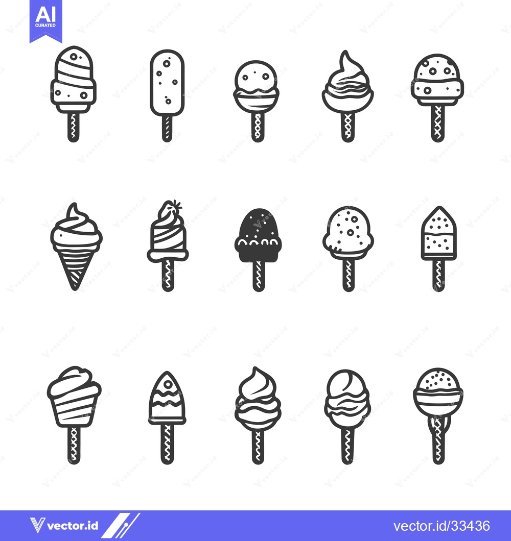 Premium Vector dari Collection of Ice Cream and Popsicle Illustrations in Black and White