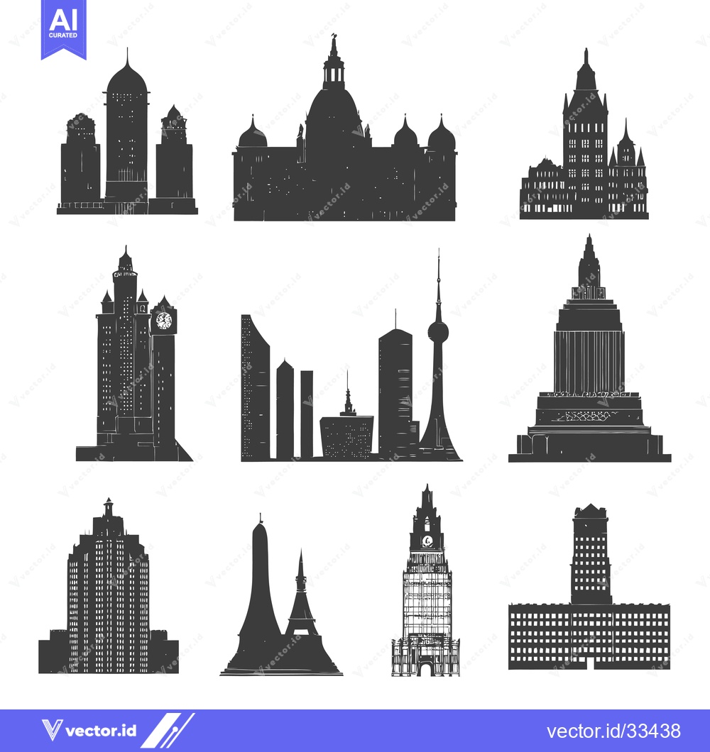 Premium Vector dari Collection of Iconic Cityscapes in Silhouette