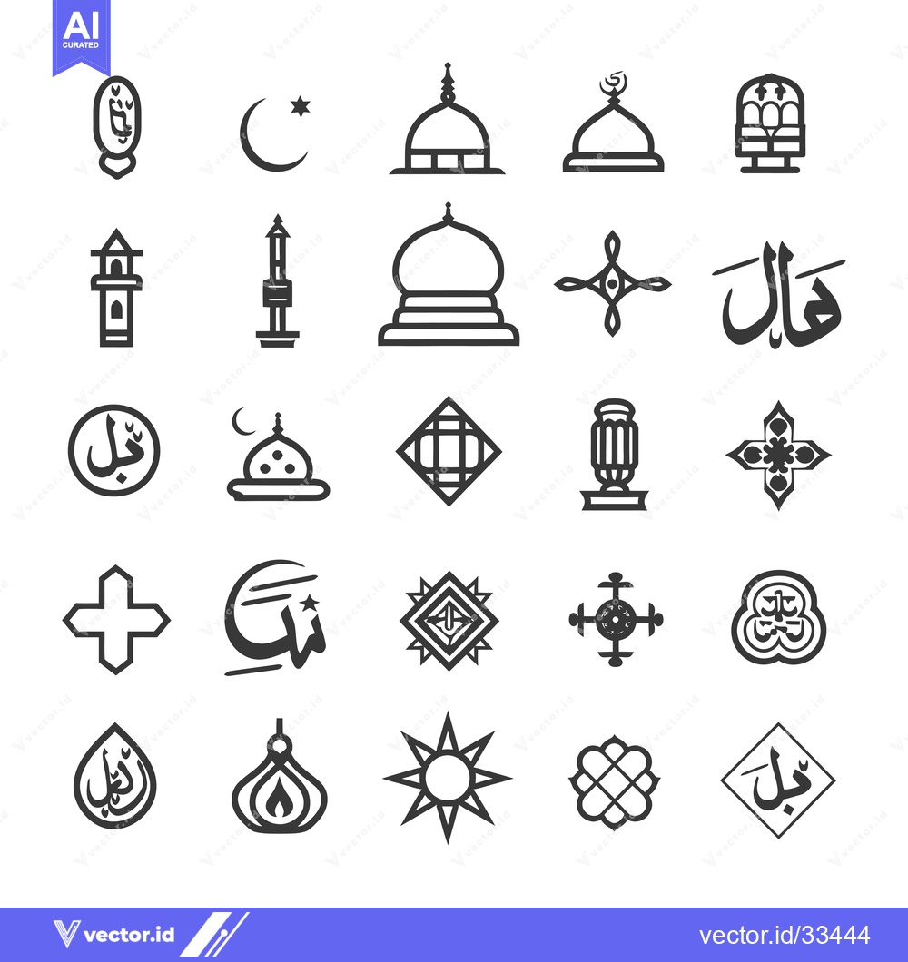Premium Vector dari Collection of Islamic Symbols and Calligraphy in Black and White