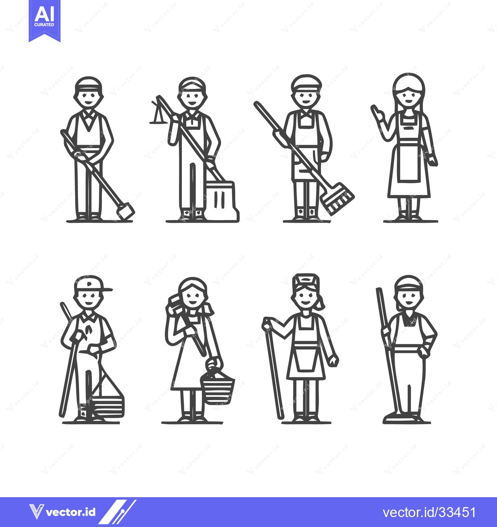Premium Vector of Cleaners in Uniforms - A Collection of Cleaning Professionals.