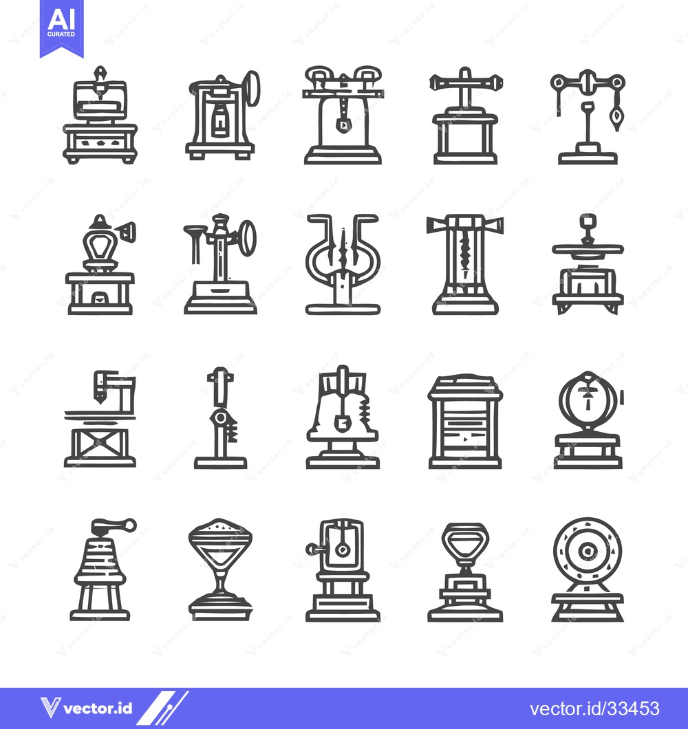 Premium Vector dari Collection of vintage machines and devices in line art style.