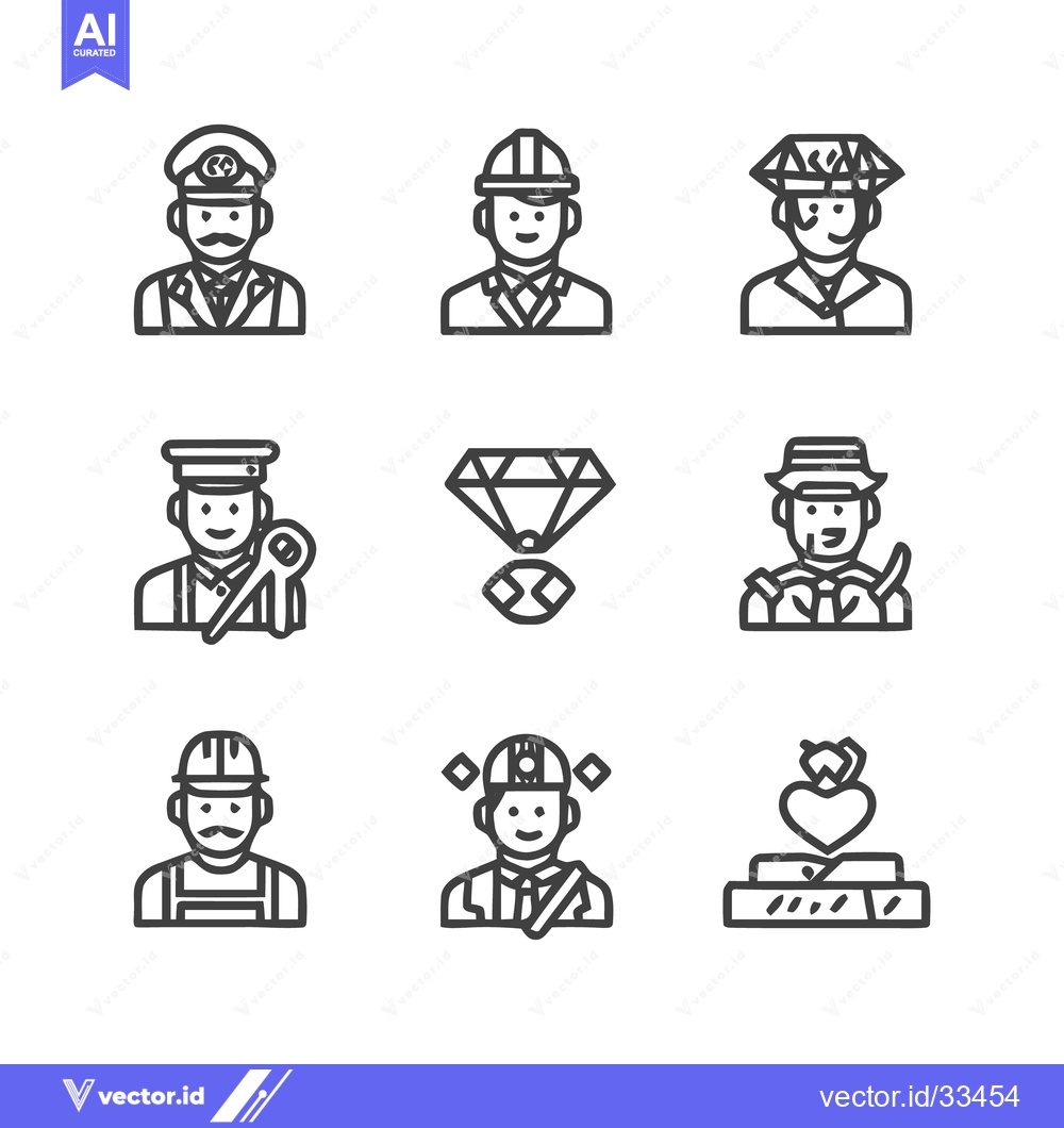 Premium Vector dari Diverse Professions and Precious Gemstone Icons in Line Art Style.