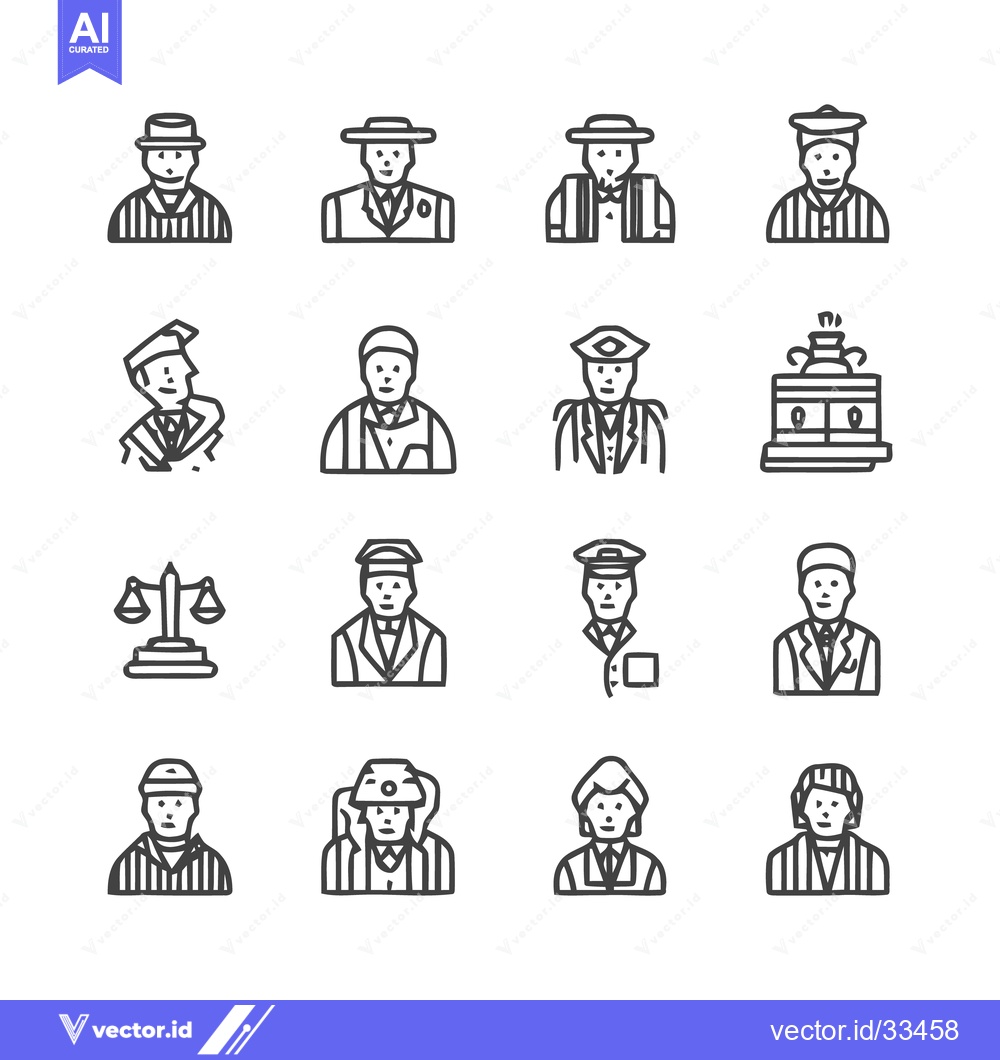 Premium Vector of Collection of Line Art Icons Depicting Various Professions.