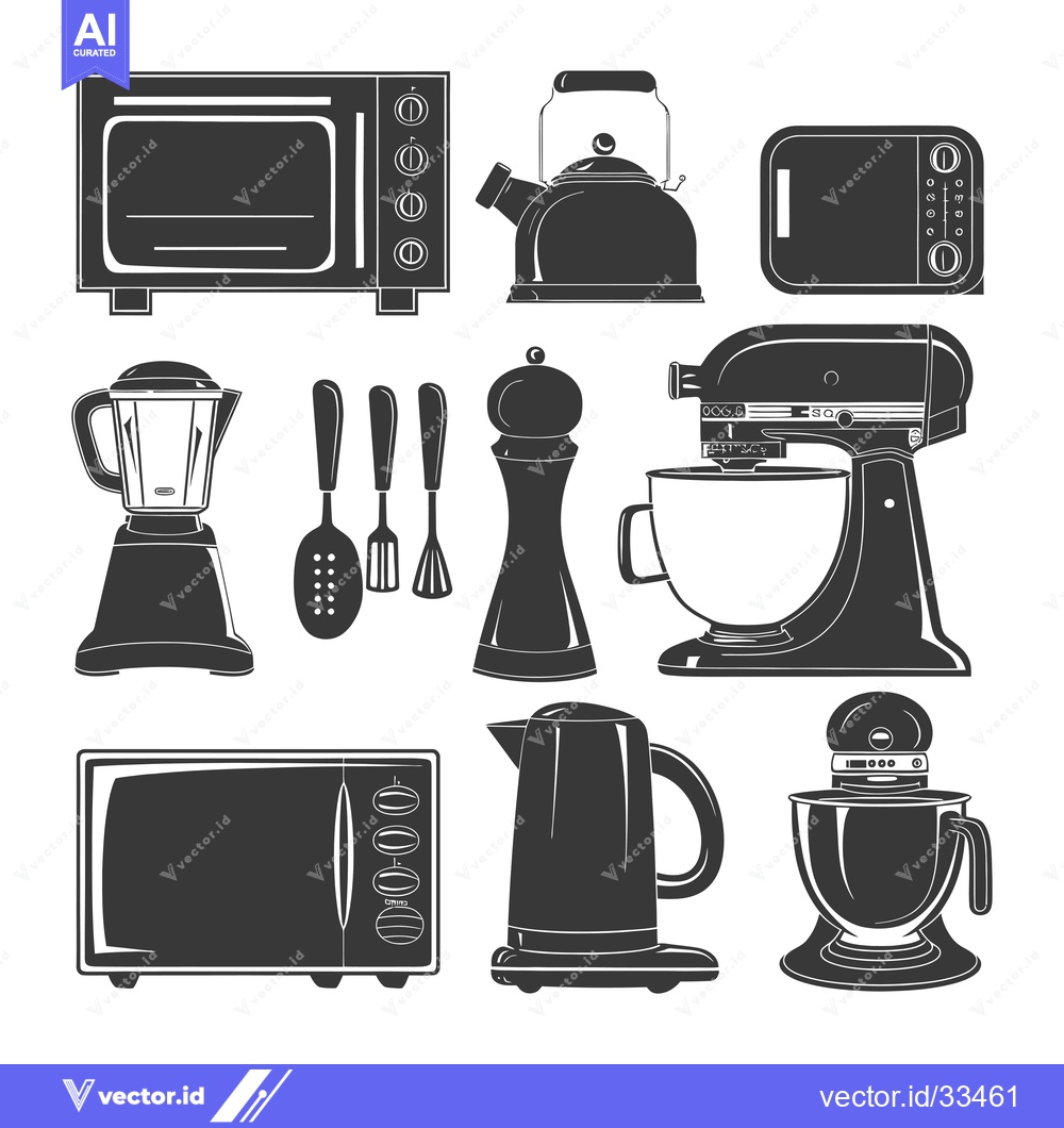 Premium Vector dari Collection of Kitchen Appliances and Utensils in Silhouette