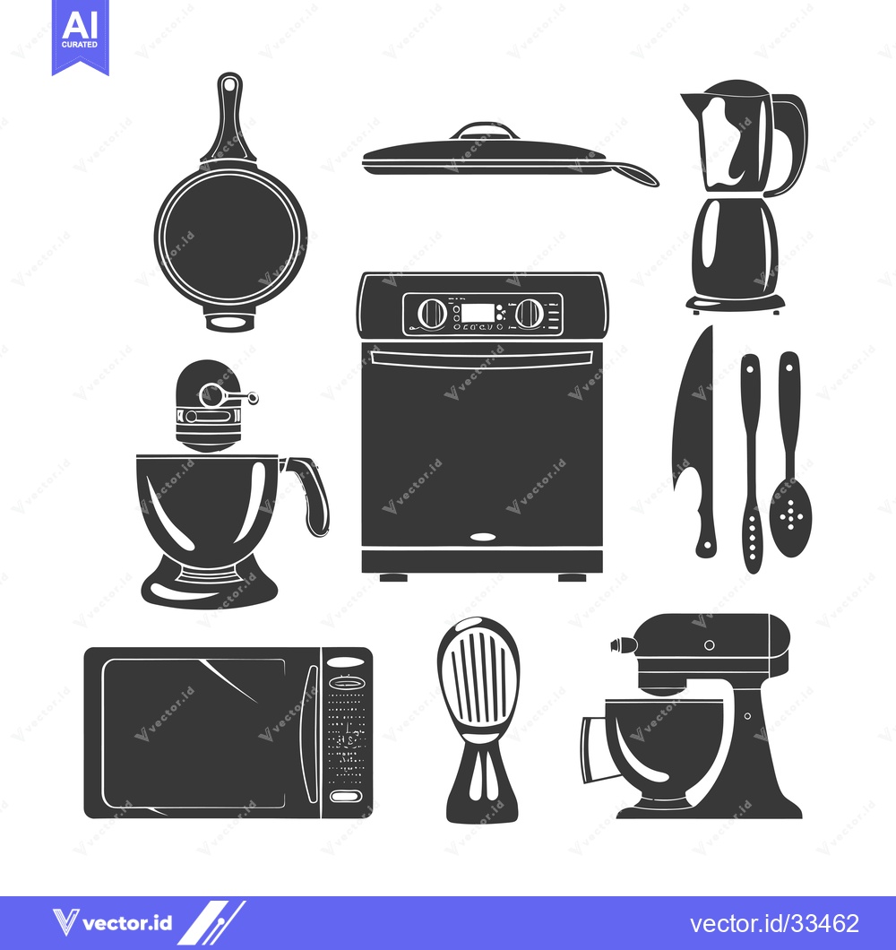 Premium Vector of Collection of Kitchen Appliances and Utensils in Silhouette