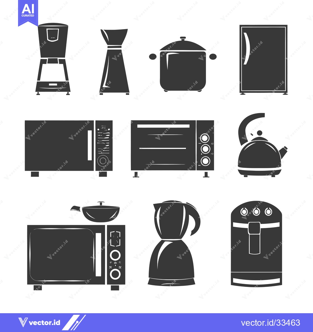 Premium Vector of Collection of Kitchen Appliances and Utensils Silhouettes