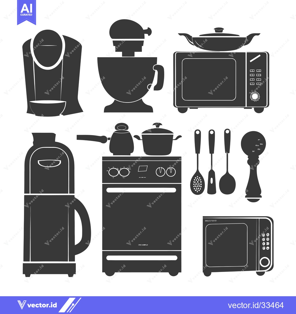 Premium Vector dari Collection of Kitchen Appliances and Utensils Silhouettes