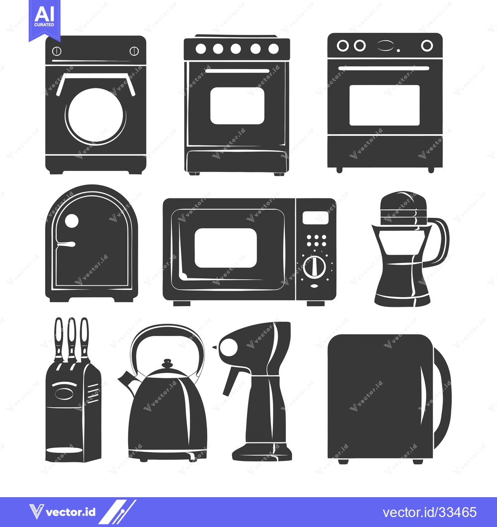 Premium Vector dari Collection of Kitchen Appliances in Black Silhouettes