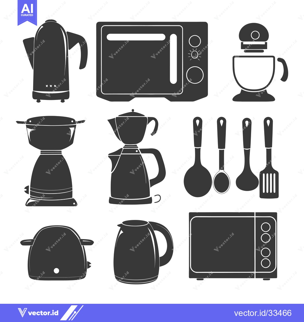 Premium Vector dari Collection of Kitchen Appliances in Black Silhouettes