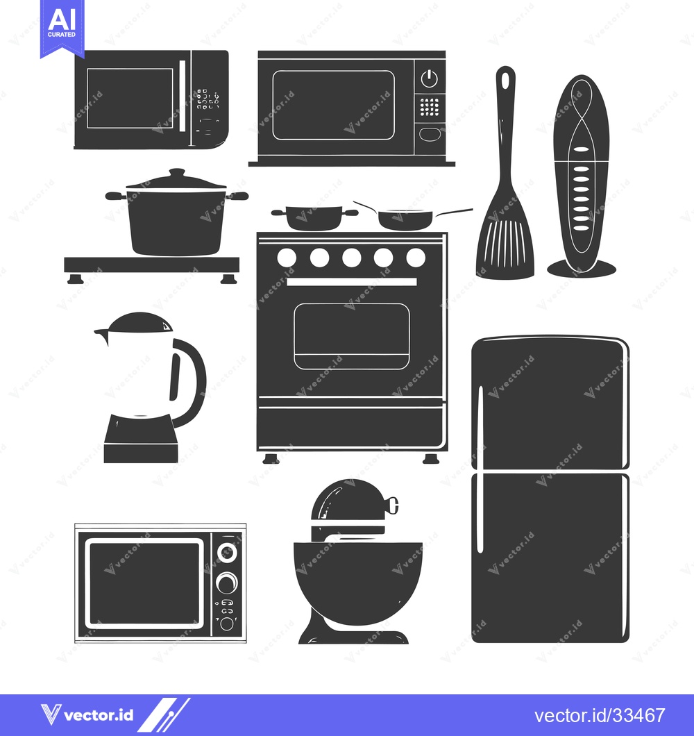Premium Vector of Collection of Kitchen Appliances Silhouettes