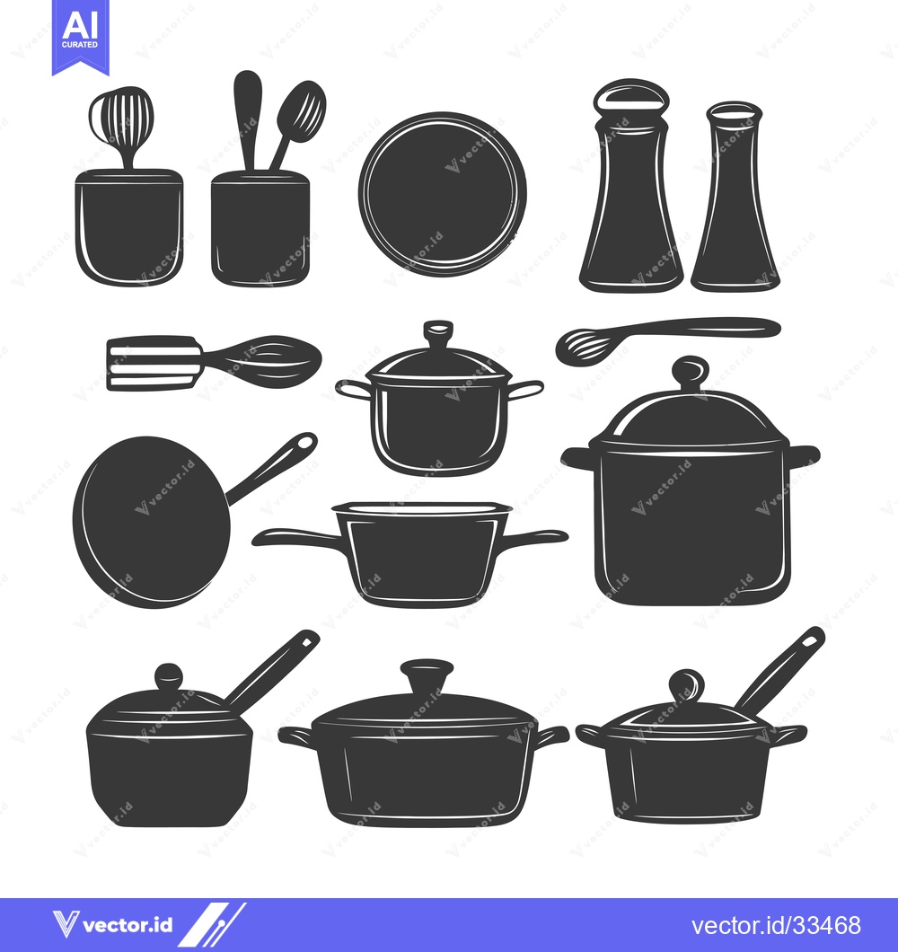 Premium Vector dari Collection of Kitchen Utensils and Pots in Black and White