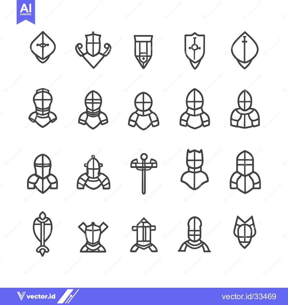Premium Vector of Collection of Knight and Shield Icons in Line Style