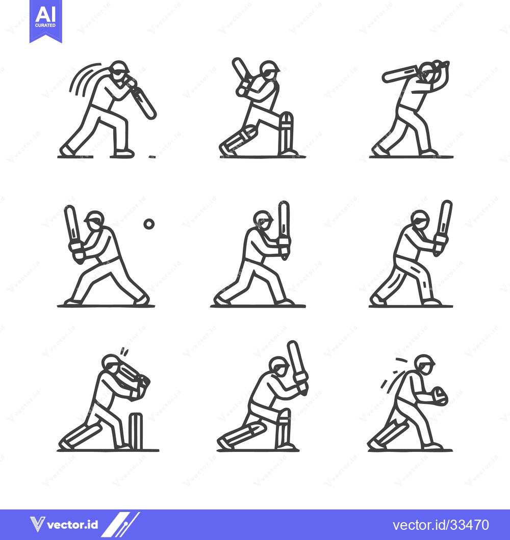 Premium Vector dari Cricket Players in Action - A Collection of Line Art Illustrations.