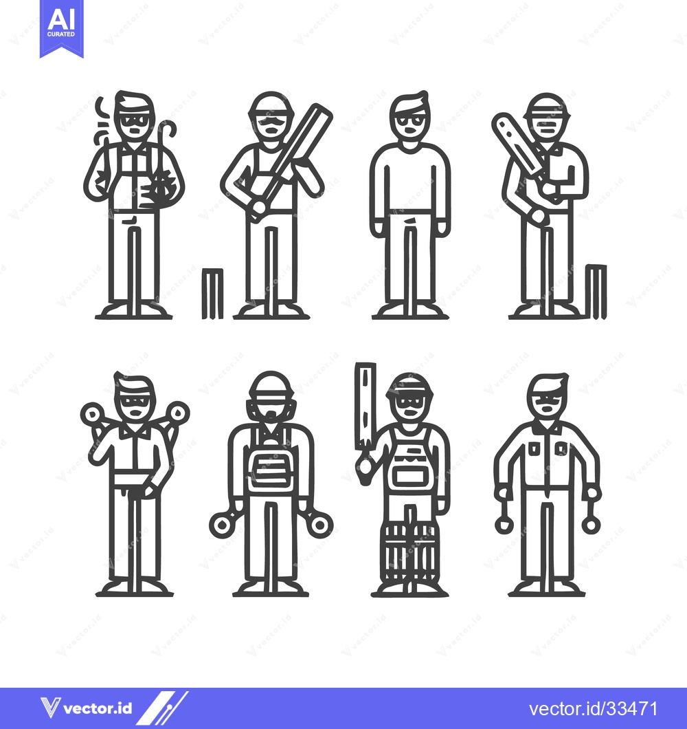 Premium Vector of Cricket players in various poses and actions, vector illustration.