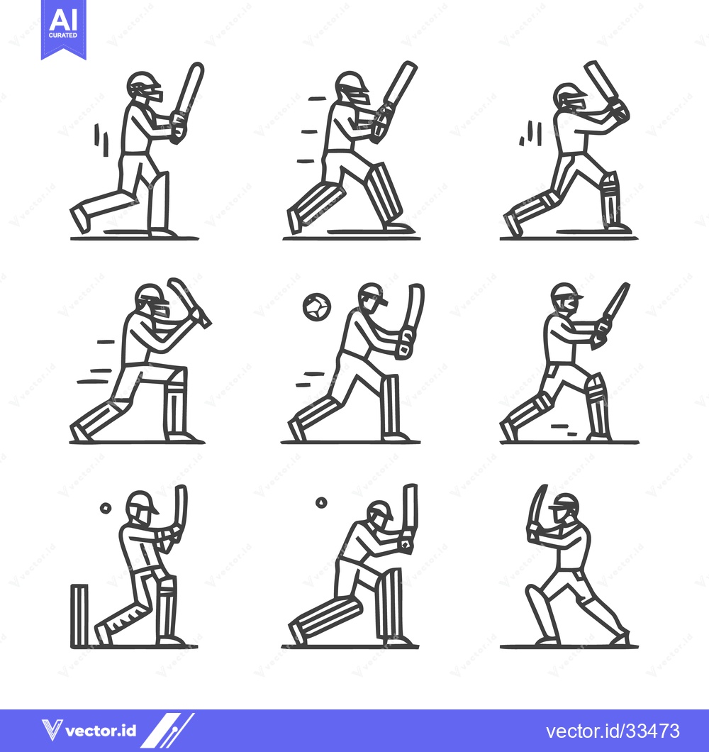 Premium Vector dari Cricket Batsman Actions - A Collection of Sports Illustrations.