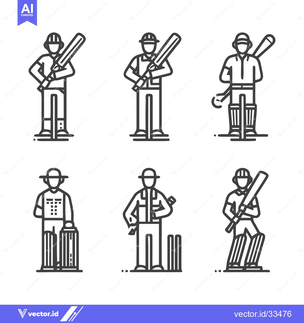 Premium Vector dari Cricket Players in Action - A Set of Vector Illustrations.