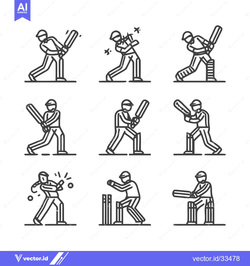 Premium Vector dari Cricket Players in Action - A Collection of Line Art Illustrations.