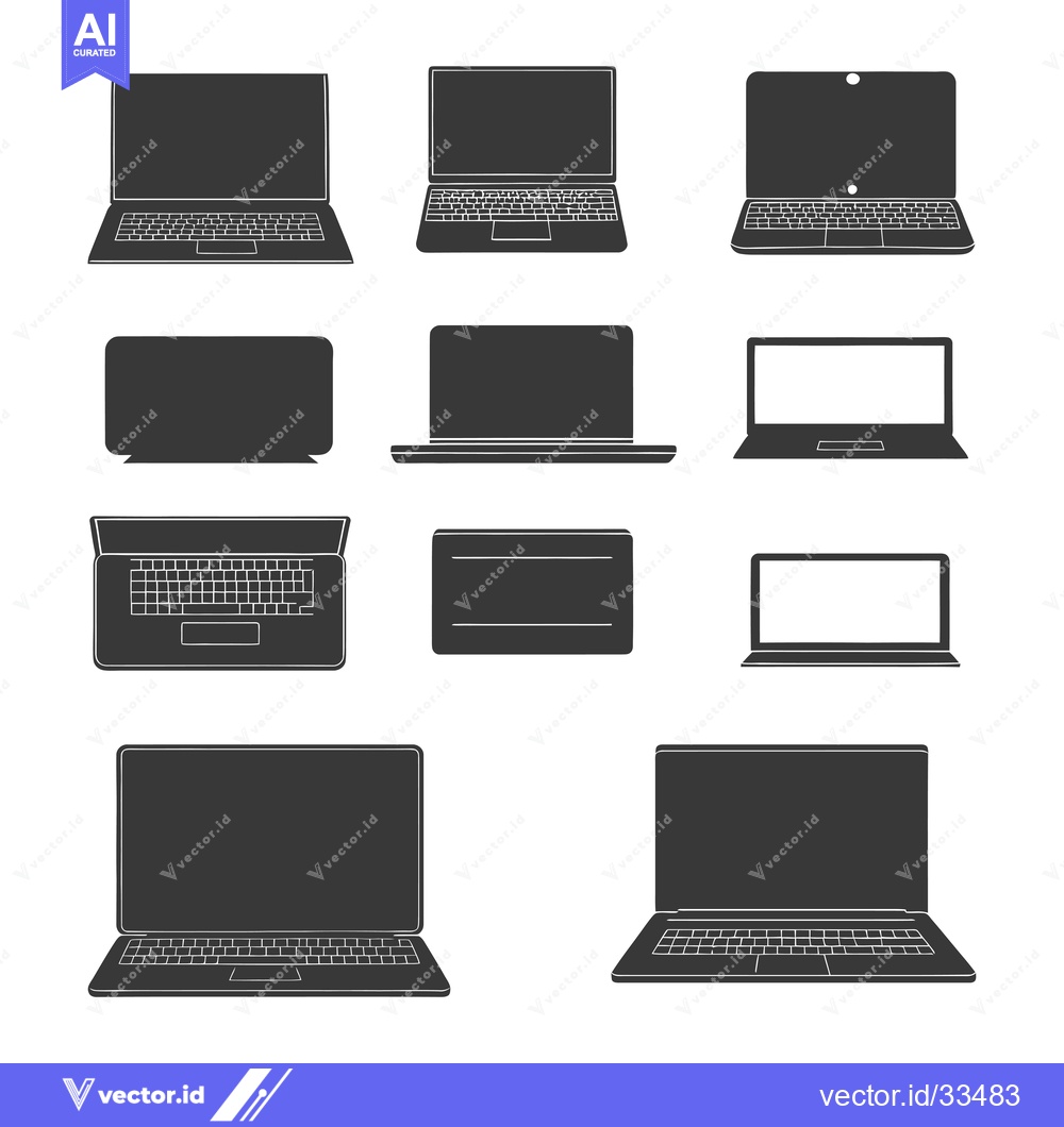 Premium Vector dari Collection of Laptop Silhouettes in Various Positions