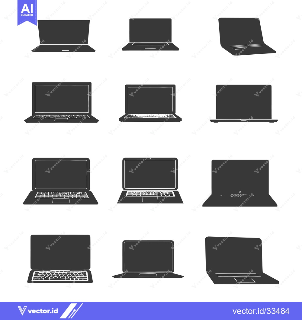 Premium Vector dari Collection of Laptop Silhouettes in Various Positions