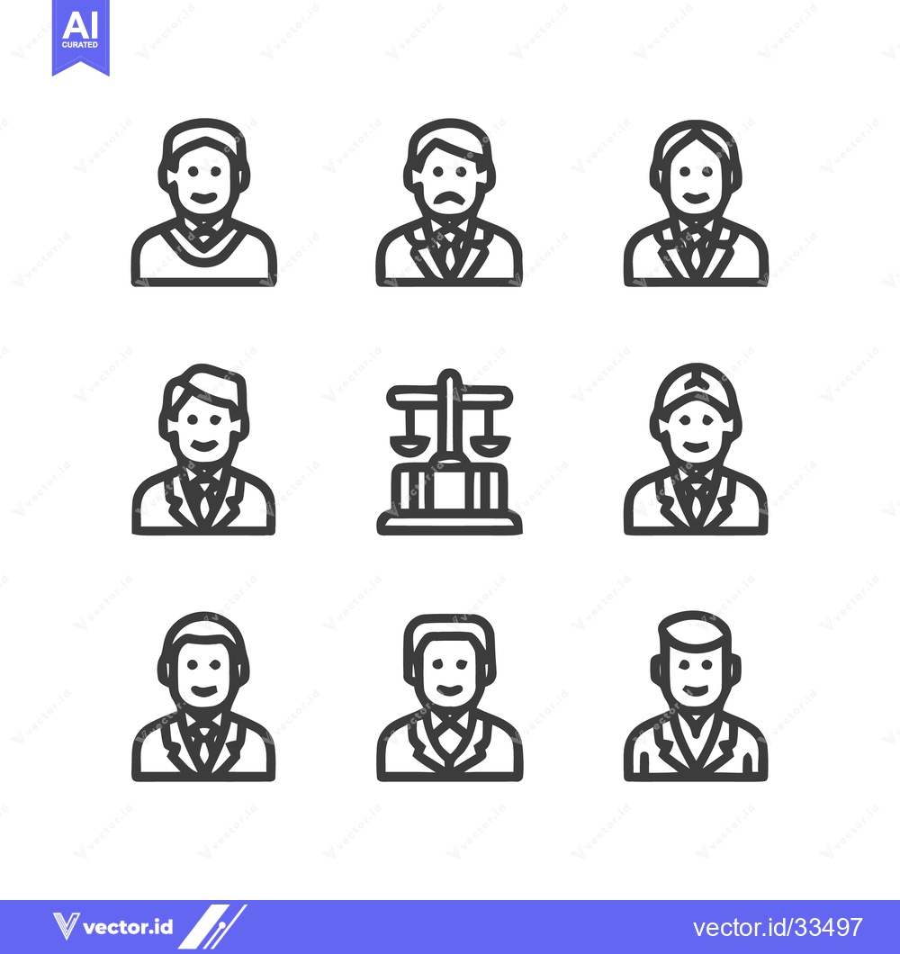 Premium Vector of Legal Professionals and Justice System Icons - A Comprehensive Collect