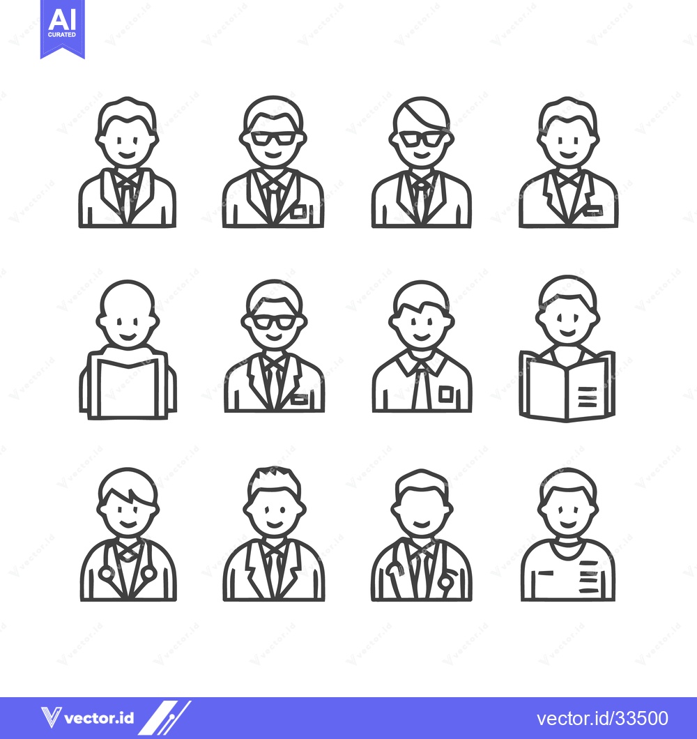 Premium Vector of Diverse Line Art Portraits Depicting Professionals and Individuals.