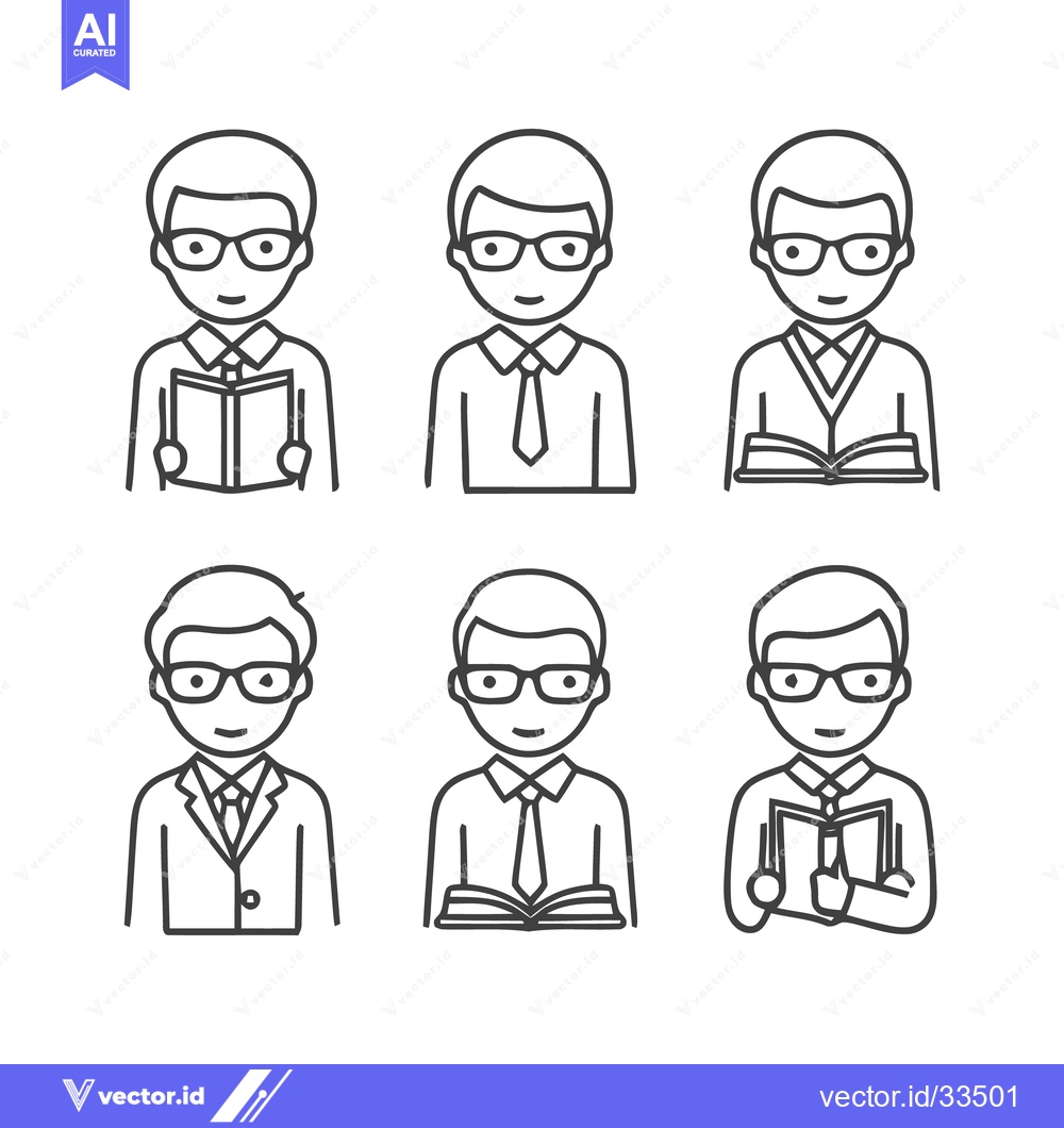 Premium Vector dari Six illustrations of a person with glasses reading a book.