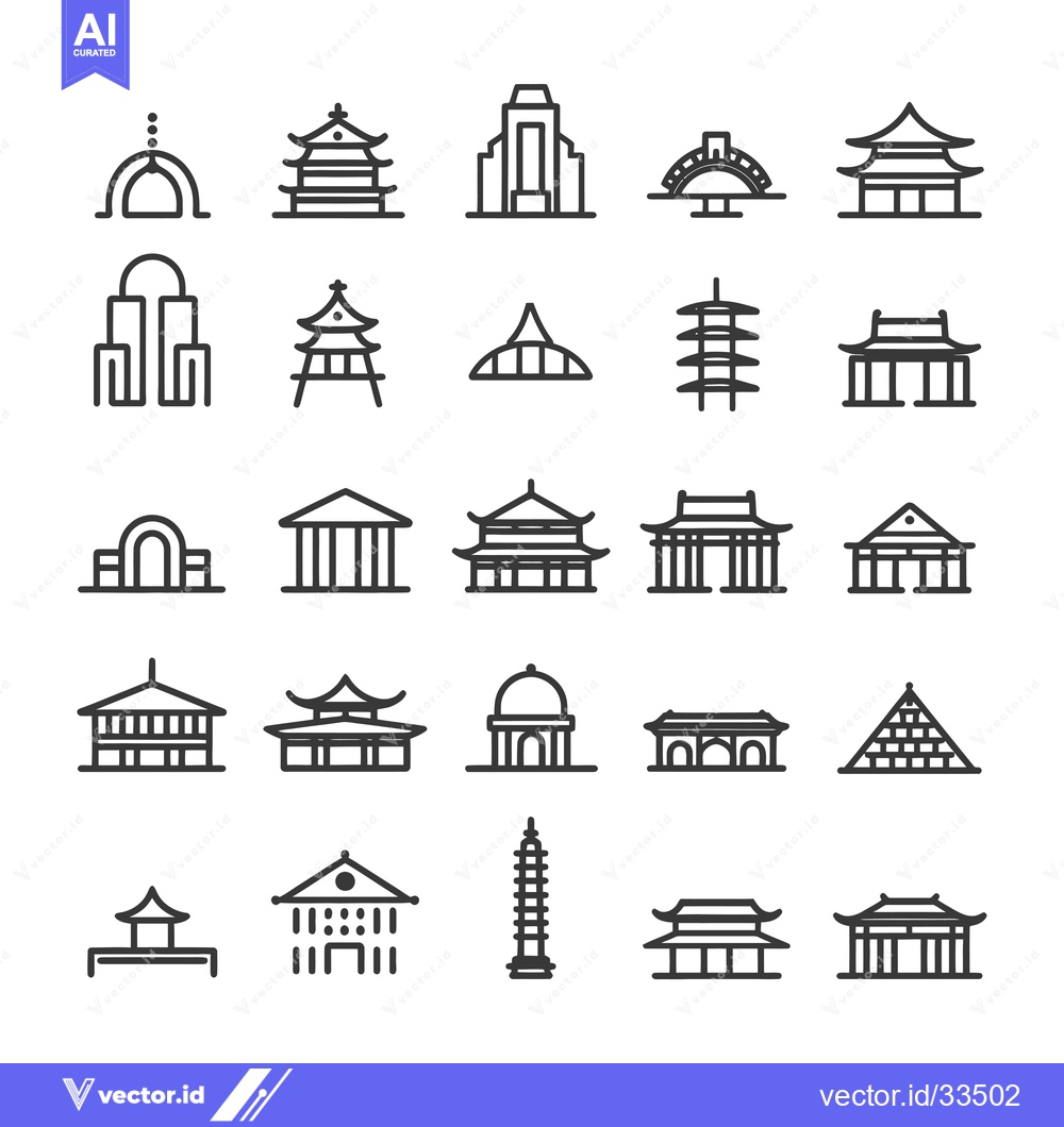 Premium Vector dari Collection of Line Art Architectural Icons Inspired by Asian Styles