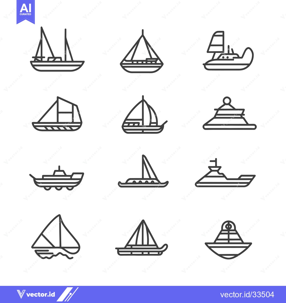Premium Vector dari Collection of Line Art Boat and Ship Icons