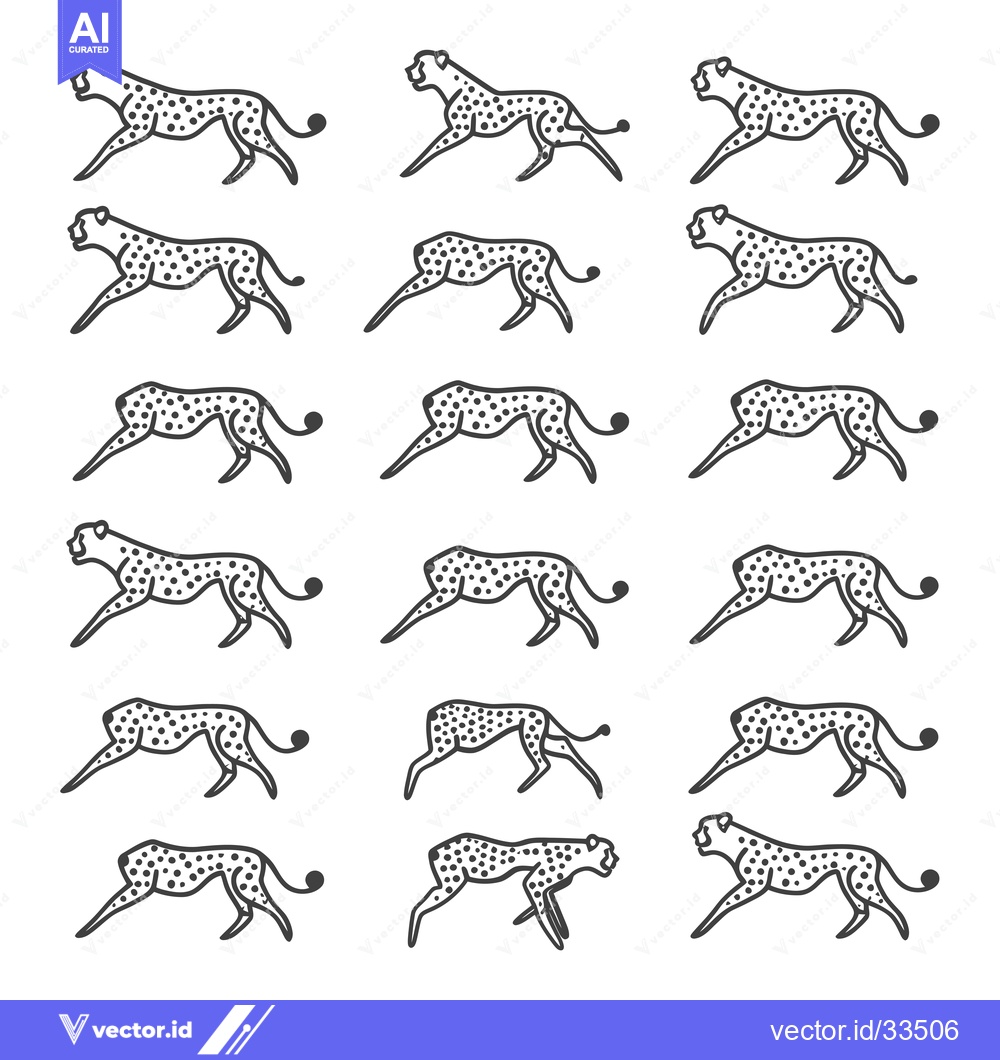 Premium Vector of Collection of Line Art Cheetah Illustrations in Various Poses