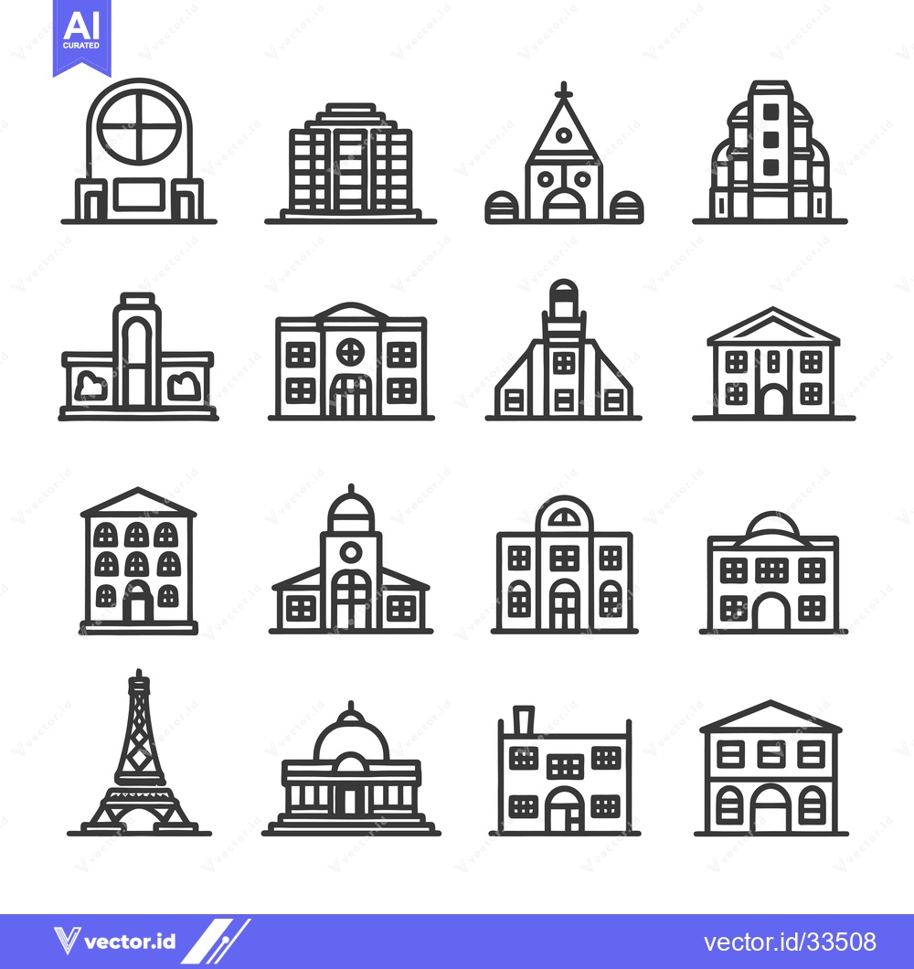 Premium Vector dari Collection of Line Art Drawings of Buildings