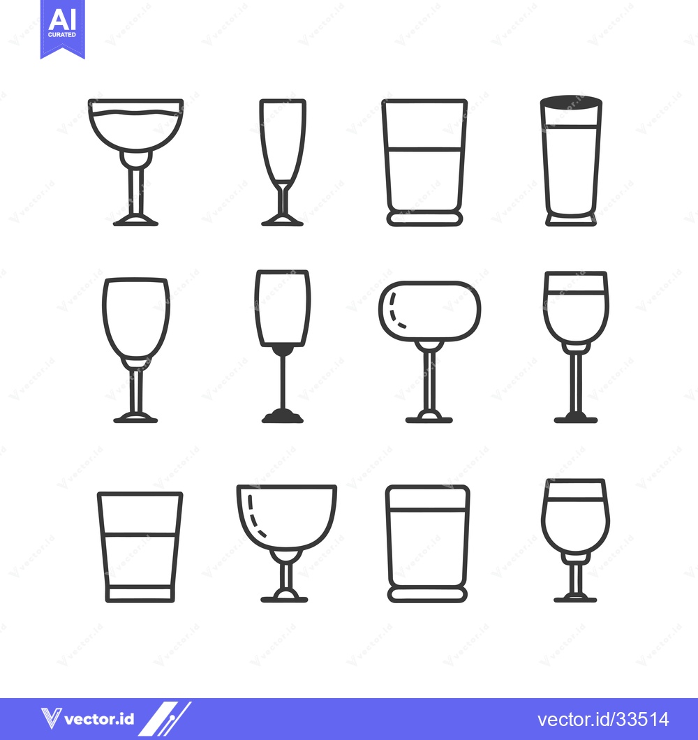 Premium Vector of Collection of Line Art Glassware Icons