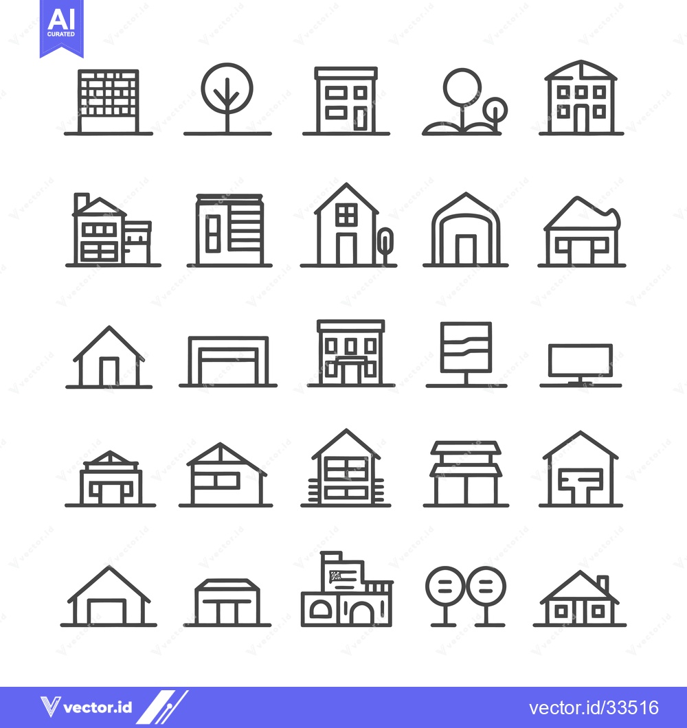 Premium Vector dari Collection of Line Art House and Building Icons