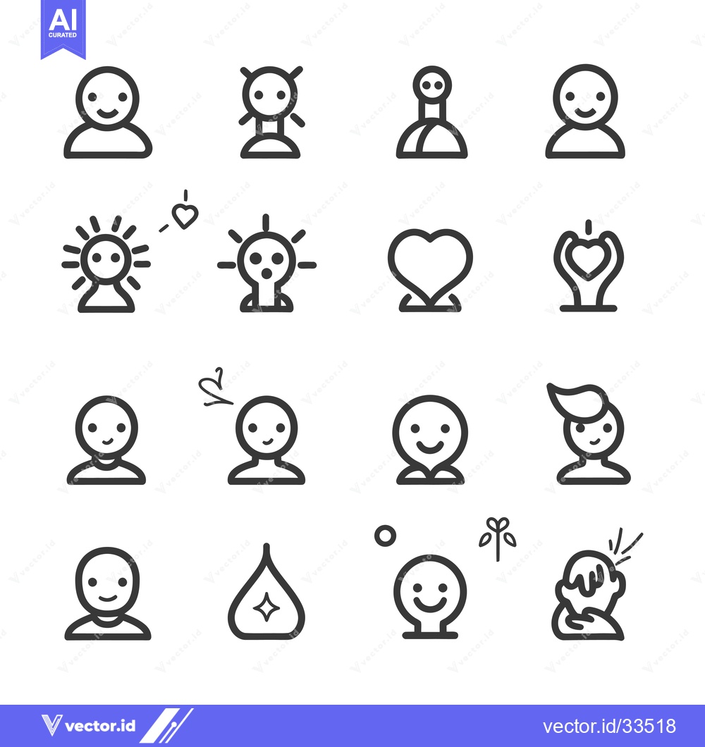 Premium Vector of Collection of Line Art Icons Depicting Happy People and Positive Emoti