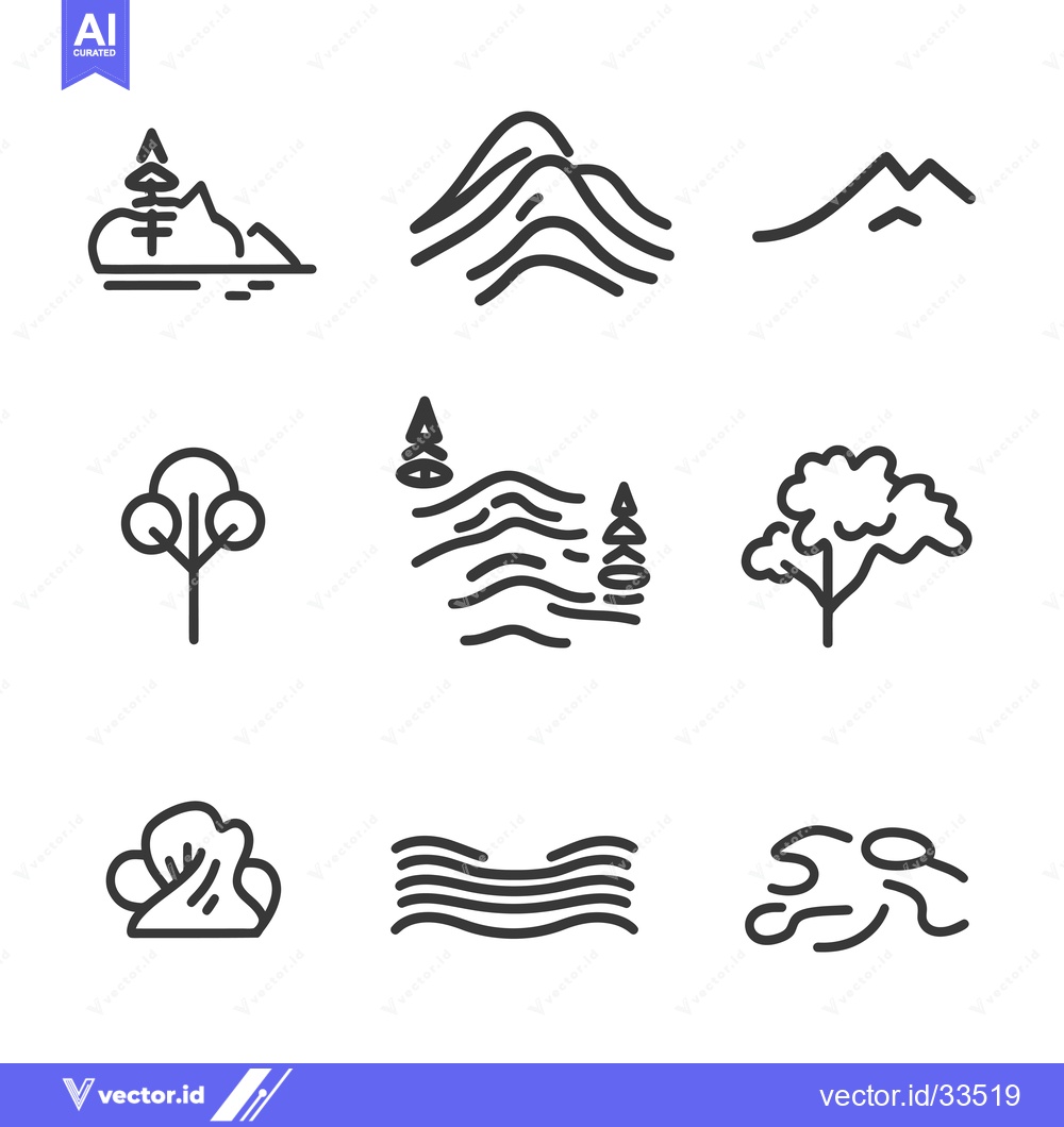 Premium Vector of Collection of Line Art Icons Depicting Nature Elements