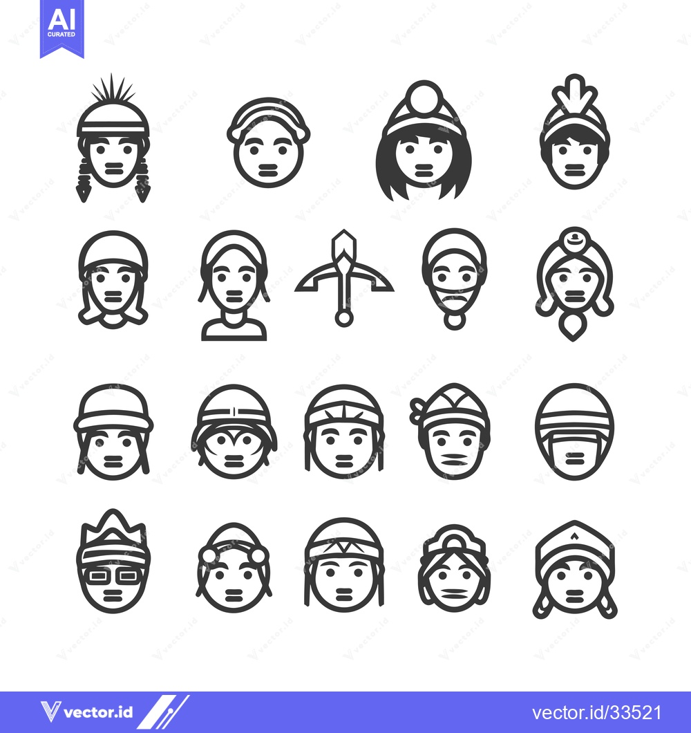 Premium Vector dari Collection of Line Art Icons Depicting People in Headwear